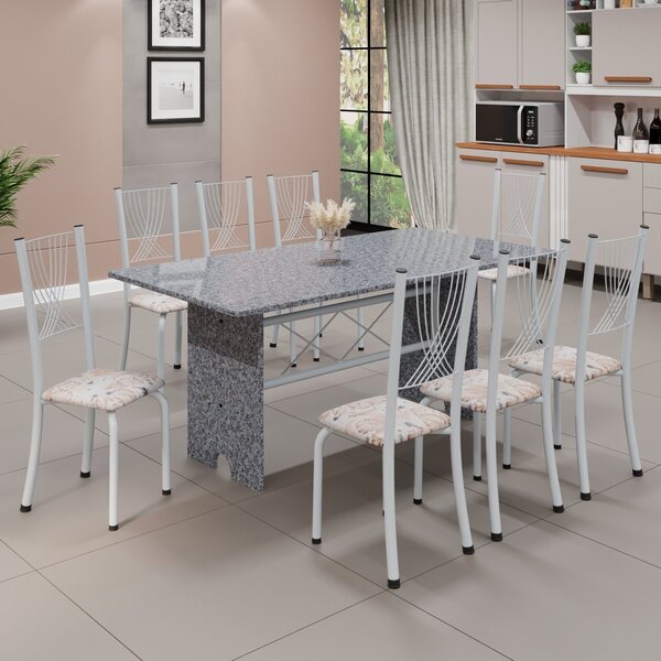 Conjunto De Mesa Tampo De Granito Ocre Com 8 Cadeiras Lorena