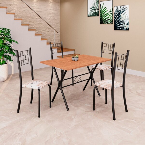Conjunto De Mesa Tampo Em Mdf Com 4 Cadeiras Dany Bege/preto/