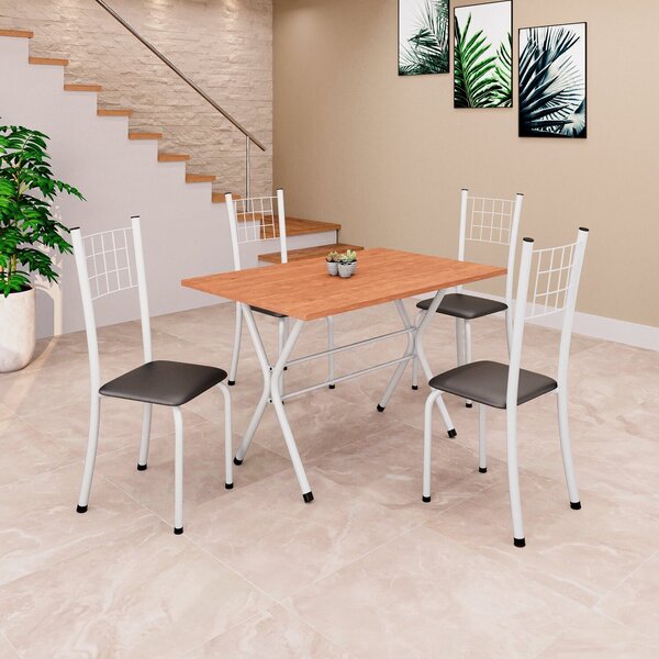 Conjunto De Mesa Tampo Em Mdf Com 4 Cadeiras Dany Preto/branc