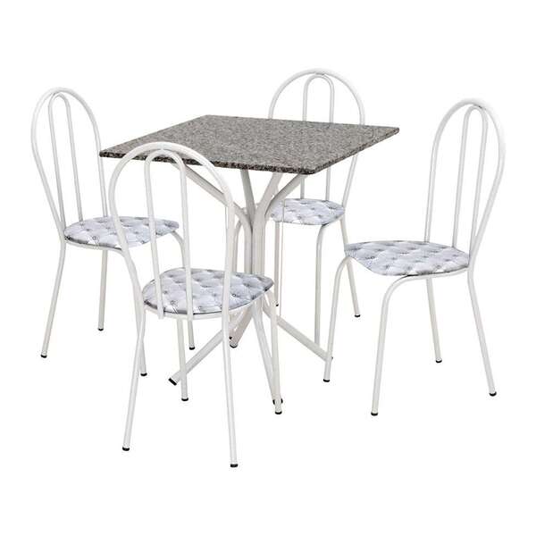 Conjunto De Mesa Thais Com 4 Cadeiras Branca Capitonê
