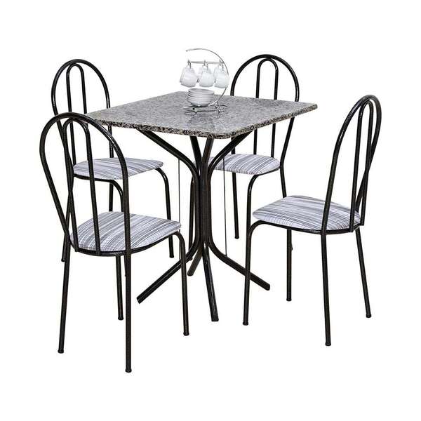 Conjunto De Mesa Thais Com 4 Cadeiras Craqueado Preto Linho
