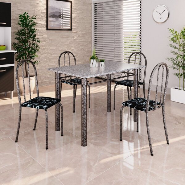 Conjunto De Mesa Tubular 100cm X 60cm Tampo Em Granito Com 4