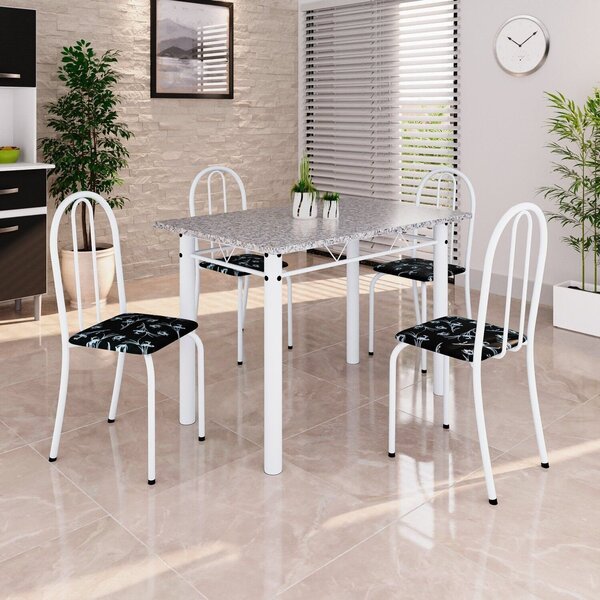 Conjunto De Mesa Tubular 100cm X 60cm Tampo Em Granito Com 4