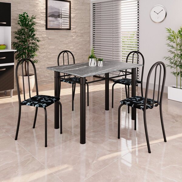 Conjunto De Mesa Tubular 100cm X 60cm Tampo Em Granito Com 4
