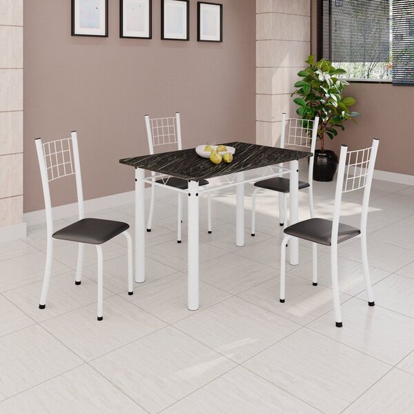 Conjunto De Mesa Tubular 100x60cm Com Tampo E 4 Cadeiras Dany