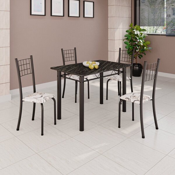 Conjunto De Mesa Tubular 100x60cm Com Tampo E 4 Cadeiras Dany
