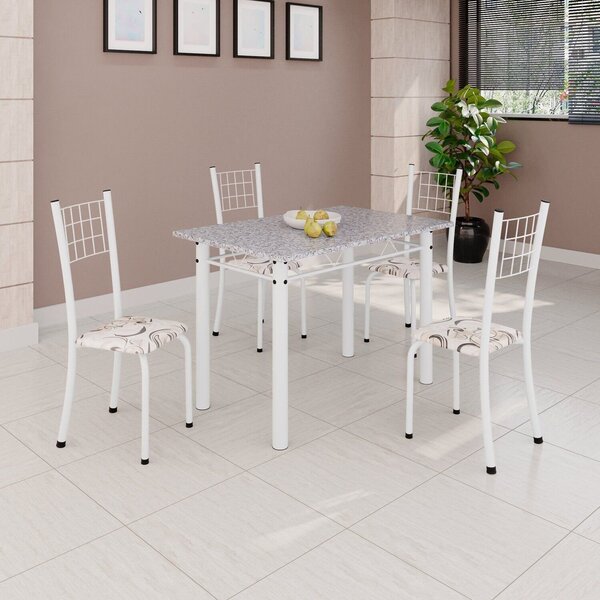 Conjunto De Mesa Tubular 100x60cm Tampo Com 4 Cadeiras Dany A