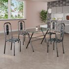 Conjunto De Mesa Tubular 100x60cm Tampo De Vidro Com 4 Cadeir