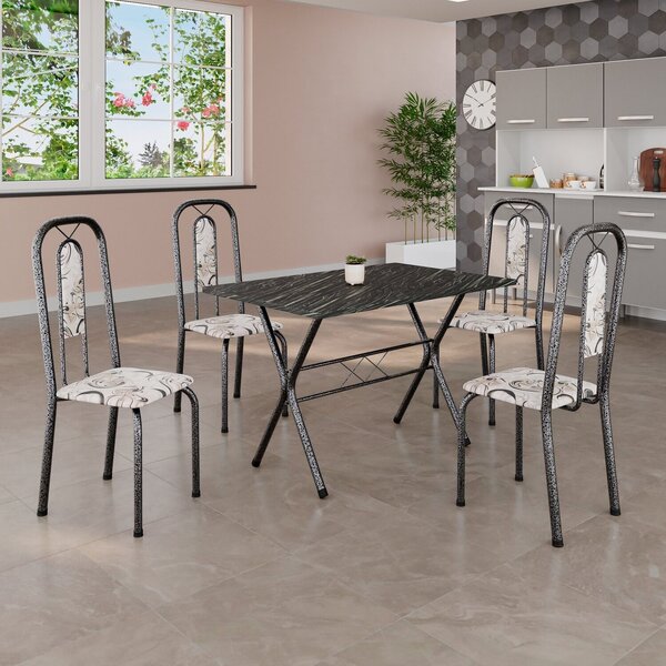 Conjunto De Mesa Tubular 100x60cm Tampo Em Ardósia Com 4 Cade