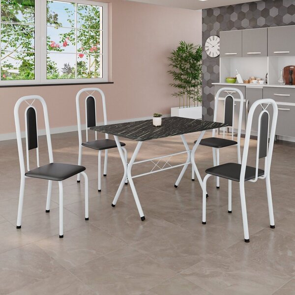 Conjunto De Mesa Tubular 100x60cm Tampo Em Ardósia Com 4 Cade