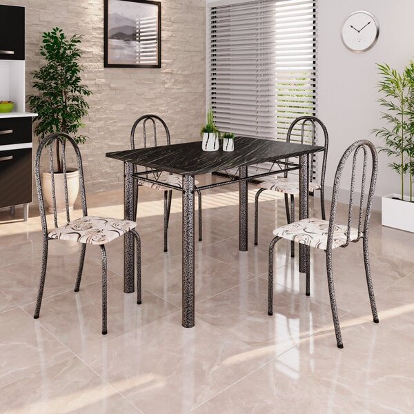 Conjunto De Mesa Tubular 100x60cm Tampo Em Ardósia Indiano Co