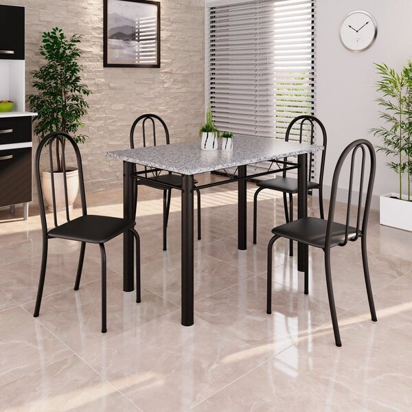 Conjunto De Mesa Tubular 100x60cm Tampo Em Granito Com 4 Cade