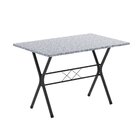 Conjunto De Mesa Tubular 100x60cm Tampo Em Granito Ocre Com 4