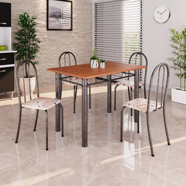 Conjunto De Mesa Tubular 100x60cm Tampo Em Mdf Com 4 Cadeiras