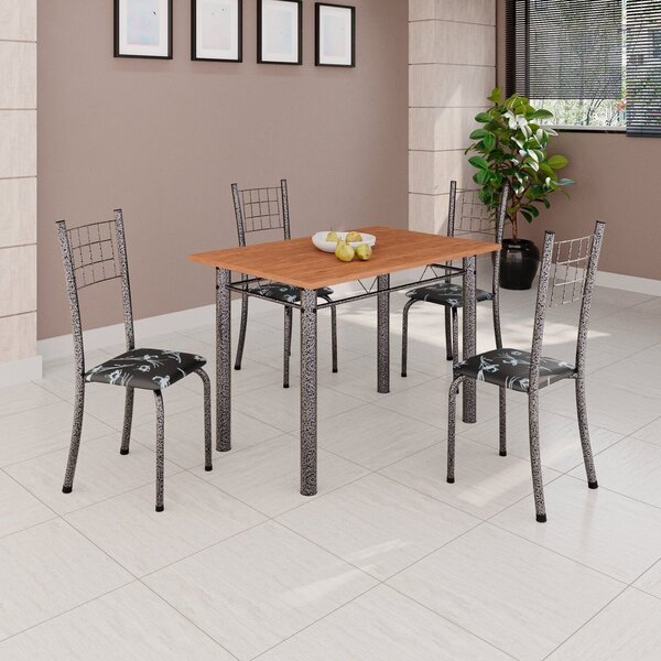Conjunto De Mesa Tubular 100x60cm Tampo Em Mdf Com 4 Cadeiras