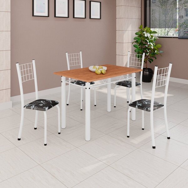 Conjunto De Mesa Tubular 100x60cm Tampo Em Mdf E 4 Cadeiras D