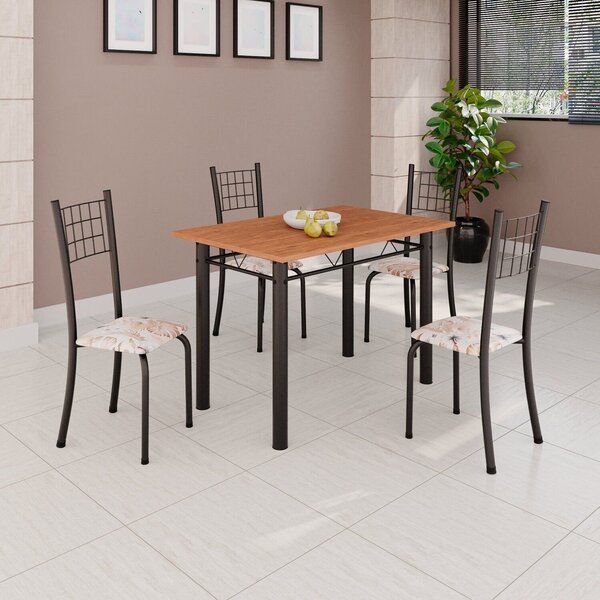 Conjunto De Mesa Tubular 100x60cm Tampo Em Mdf E 4 Cadeiras D