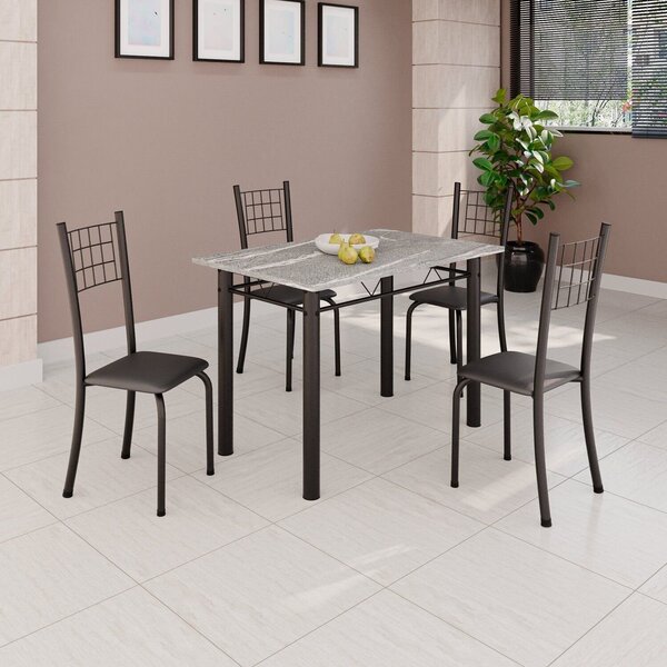 Conjunto De Mesa Tubular 100x60cm Tampo Em Topázio Com 4 Cade