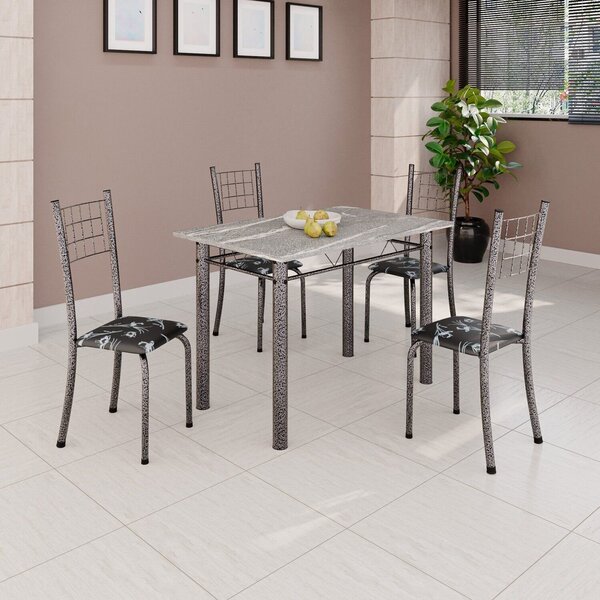 Conjunto De Mesa Tubular 100x60cm Tampo Em Topázio Com 4 Cade