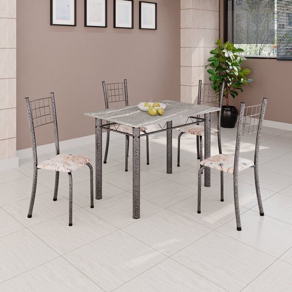 Conjunto De Mesa Tubular 100x60cm Tampo Em Topázio Com 4 Cade