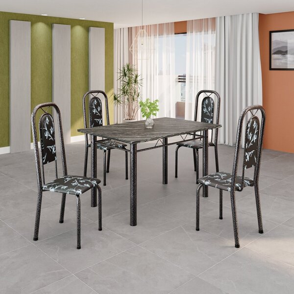 Conjunto De Mesa Tubular 120cm X 75cm Tampo Ardósia Indiano C