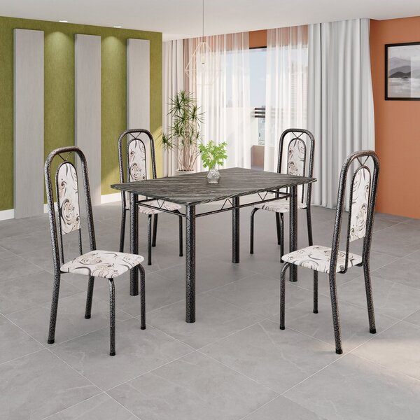 Conjunto De Mesa Tubular 120cm X 75cm Tampo Ardósia Indiano C