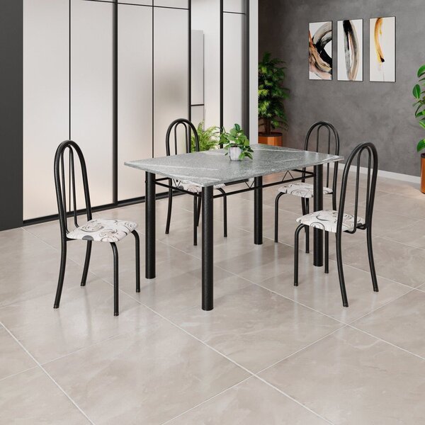 Conjunto De Mesa Tubular 120cm X 75cm Tampo Em Granito Topázi
