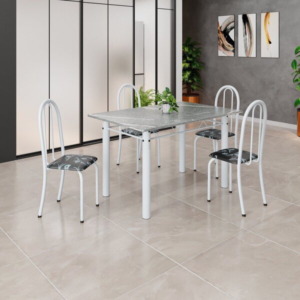 Conjunto De Mesa Tubular 120cm X 75cm Tampo Em Granito Topázi