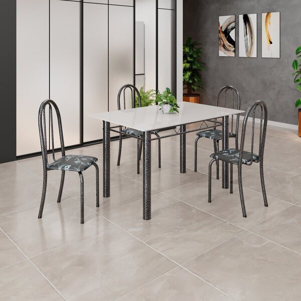 Conjunto De Mesa Tubular 120cm X 75cm Tampo Em Vidro Com 4 Ca