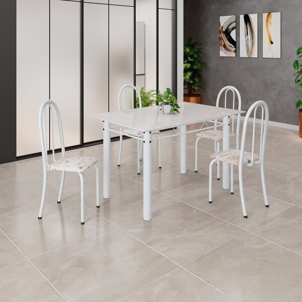 Conjunto De Mesa Tubular 120cm X 75cm Tampo Em Vidro Com 4 Ca