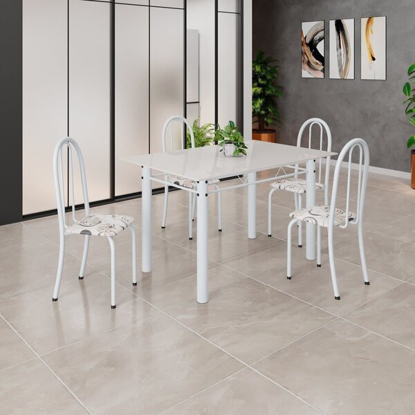 Conjunto De Mesa Tubular 120cm X 75cm Tampo Em Vidro Com 4 Ca