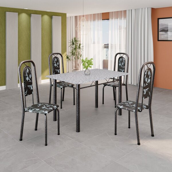 Conjunto De Mesa Tubular 120cm X 75cm Tampo Granito Ocre Com