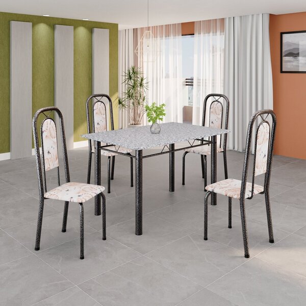 Conjunto De Mesa Tubular 120cm X 75cm Tampo Granito Ocre Com