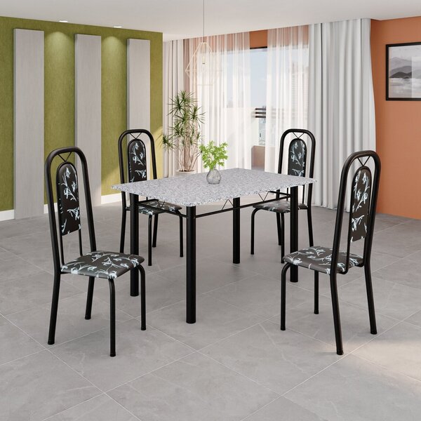 Conjunto De Mesa Tubular 120cm X 75cm Tampo Granito Ocre Com