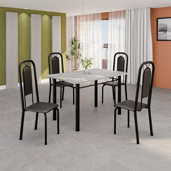 Conjunto De Mesa Tubular 120cm X 75cm Tampo Granito Topázio C