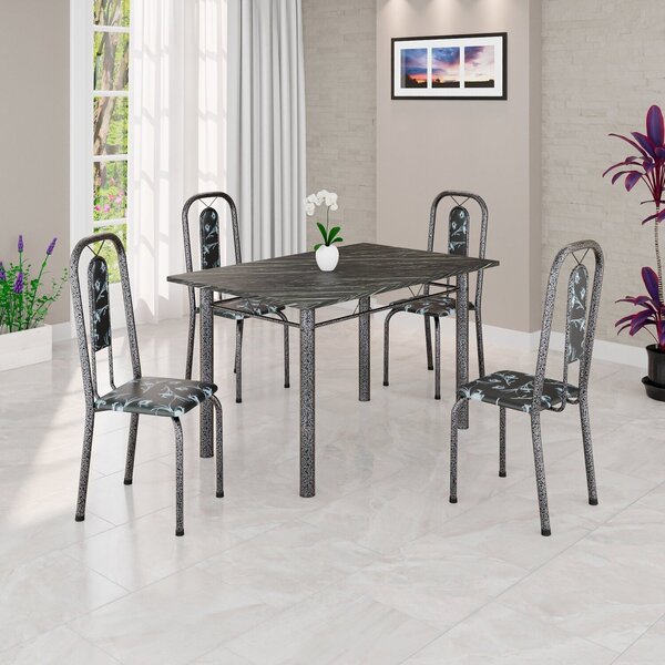 Conjunto De Mesa Tubular 120x75cm Tampo Ardósia Indiano Com 4