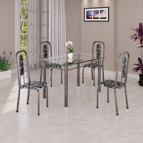 Conjunto De Mesa Tubular 120x75cm Tampo Vidro Com 4 Cadeiras