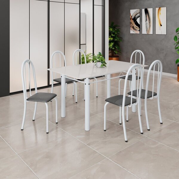 Conjunto De Mesa Tubular 140cm X 75cm Tampo Em Vidro Com 6 Ca