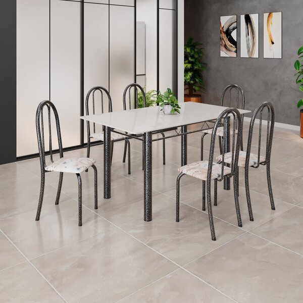 Conjunto De Mesa Tubular 140cm X 75cm Tampo Em Vidro Com 6 Ca