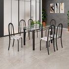 Conjunto De Mesa Tubular 140cm X 75cm Tampo Em Vidro Incolor