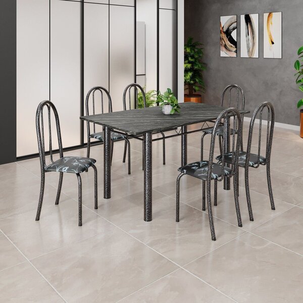 Conjunto De Mesa Tubular 140x75cm Tampo Em Ardósia Indiano Co