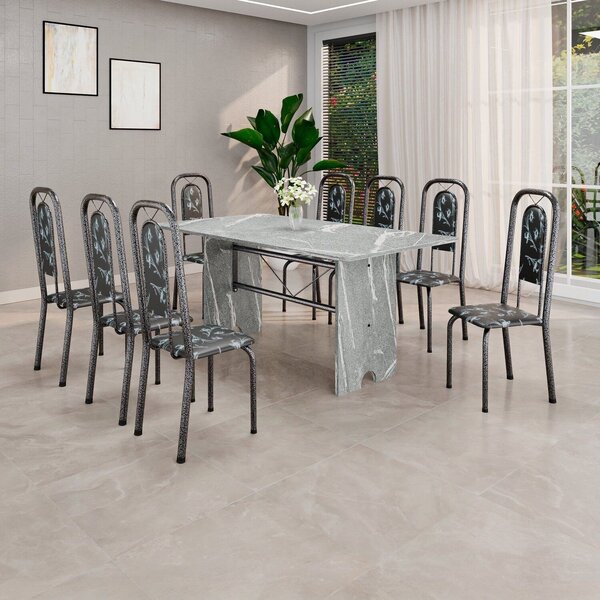 Conjunto De Mesa Tubular 180cm X 75cm Tampo Granito Topázio C