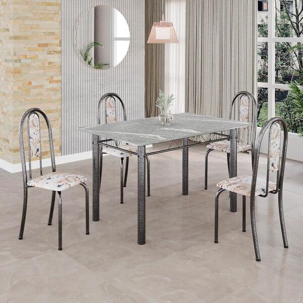 Conjunto De Mesa Tubular 4 Cadeiras 100x60cm Mart Prata Com T