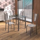 Conjunto De Mesa Tubular 4 Cadeiras 120cm Com Tampo De Vidro