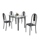 Conjunto De Mesa Tubular 4 Cadeiras 120cm Com Tampo De Vidro