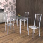 Conjunto De Mesa Tubular 4 Cadeiras 120cm Com Tampo De Vidro