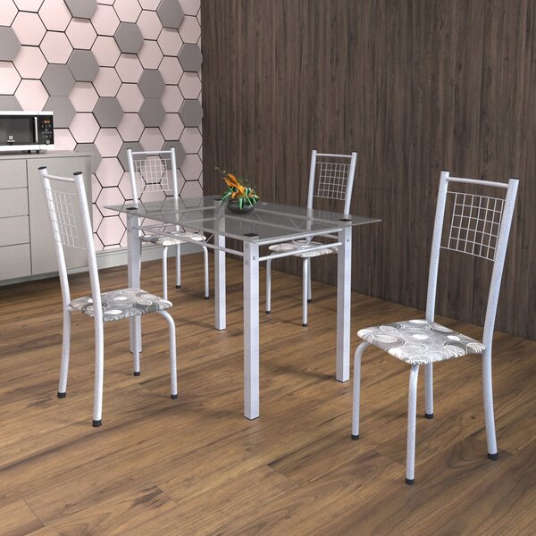 Conjunto De Mesa Tubular 4 Cadeiras 120cm Com Tampo De Vidro