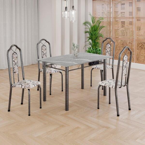 Conjunto De Mesa Tubular 4 Cadeiras 120x75cm Mart Prata Com T
