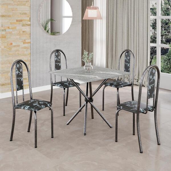 Conjunto De Mesa Tubular 4 Cadeiras 70x70cm Mart Prata Com Ta