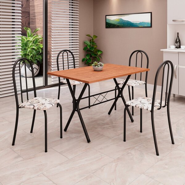 Conjunto De Mesa Tubular 62 100x60cm Tampo Em Mdf Com 4 Cadei